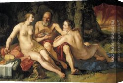 Hendrick Canvas Paintings - Lot and his Daughters by Hendrick Goltzius