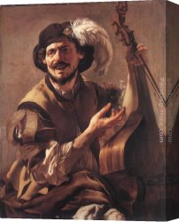 Hendrick Canvas Paintings - A Laughing Bravo with a Bass Viol and a Glass by Hendrick Terbrugghen