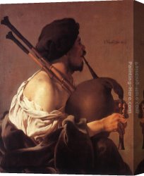 Hendrick Canvas Paintings - Bagpipe Player by Hendrick Terbrugghen