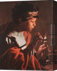 Boy Lighting a Pipe Canvas Paintings - Boy Lighting a Pipe by Hendrick Terbrugghen