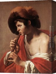 Boy Lighting a Pipe Canvas Paintings - Boy Playing Flute by Hendrick Terbrugghen