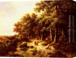 Woodland Canvas Paintings - Woodland Travellers by Hendrik Pieter Koekkoek