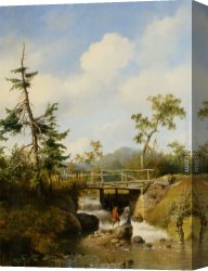 Stream Canvas Paintings - A Forest View with Figures by a Stream by Hendrikus van den Sande Bakhuyzen