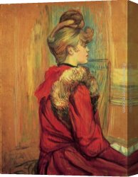 Mademoiselle De Clermont Canvas Paintings - Girl in a Fur, Mademoiselle Jeanne Fontaine by Henri de Toulouse-Lautrec