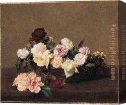 Roses Canvas Paintings - A Basket of Roses by Henri Fantin-Latour