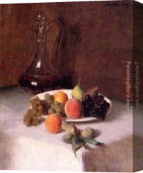 Wine Canvas Paintings - A Carafe of Wine and Plate of Fruit on a White Tablecloth by Henri Fantin-Latour