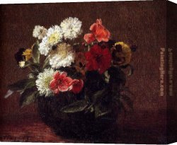 Pots Canvas Paintings - Flowers In A Clay Pot by Henri Fantin-Latour