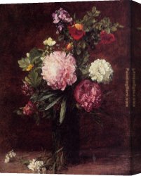 Hearts And Flowers I Canvas Paintings - Flowers Large Bouquet with Three Peonies by Henri Fantin-Latour