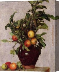 Henri Canvas Paintings - Vase with Apples and Foliage by Henri Fantin-Latour
