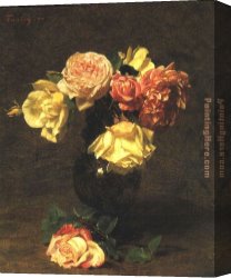 Pink Canvas Paintings - White and Pink Roses by Henri Fantin-Latour