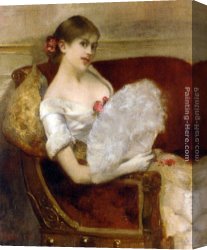 Femme Nue Couchee Canvas Paintings - Femme a leventail by Henri Gervex