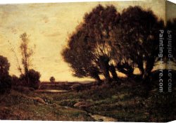 Landscape with Stream And Mountains Canvas Paintings - A Wooded Landscape With A Stream by Henri-Joseph Harpignies