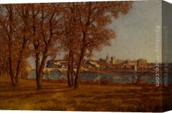 Mademoiselle De Clermont Canvas Paintings - Le Chateau Des Papes A Avignon by Henri-Joseph Harpignies