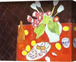 Matisse Canvas Paintings - Tulips and Oysters on Black Background by Henri Matisse