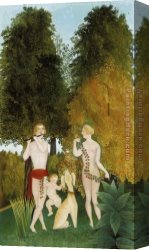 Rousseau Canvas Paintings - Happy Quartet by Henri Rousseau