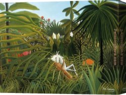 Henri Canvas Paintings - Horse Attacked by a Jaguar by Henri Rousseau