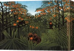 Henri Canvas Paintings - Monkeys in the Jungle by Henri Rousseau