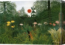Henri Canvas Paintings - Negro Attacked by a Jaguar by Henri Rousseau