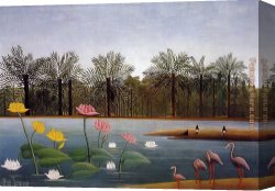 Henri Canvas Paintings - The Flamingos by Henri Rousseau