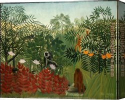Rousseau Canvas Paintings - Tropical Forest with Monkeys by Henri Rousseau