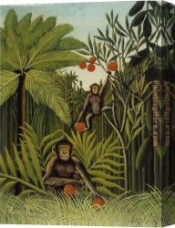 Henri Canvas Paintings - Two Monkeys in the Jungle by Henri Rousseau