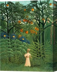 Woman Canvas Paintings - Woman Walking in an Exotic Forest by Henri Rousseau