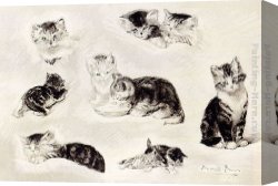 Ronner-knip Canvas Paintings - A Study Of Cats Drinking, Sleeping And Playing by Henriette Ronner-Knip