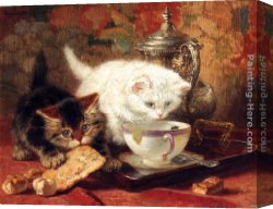 Ronner-knip Canvas Paintings - High Tea by Henriette Ronner-Knip