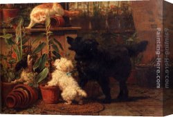 Ronner-knip Canvas Paintings - In The Greenhouse by Henriette Ronner-Knip
