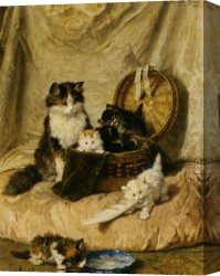 Ronner-knip Canvas Paintings - Kittens At Play by Henriette Ronner-Knip
