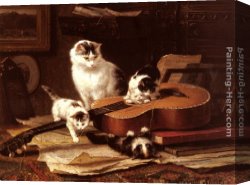 Ronner-knip Canvas Paintings - Oefeningen Op De Gitaar by Henriette Ronner-Knip