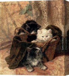Ronner-knip Canvas Paintings - Playtime by Henriette Ronner-Knip