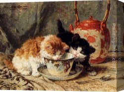 Hard Times Canvas Paintings - Tea Time by Henriette Ronner-Knip