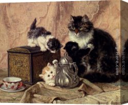 Ronner-knip Canvas Paintings - Teatime For Kittens by Henriette Ronner-Knip