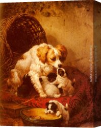 Ronner-knip Canvas Paintings - The Happy Family by Henriette Ronner-Knip