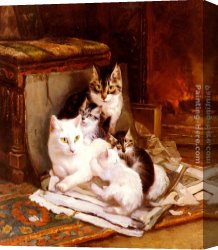 Ronner-knip Canvas Paintings - The Happy Litter by Henriette Ronner-Knip