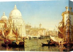 Venetian Canvas Paintings - A Venetian Canal Scene with the Santa Maria della Salute by Henry Courtney Selous
