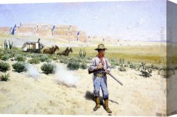 Defending Canvas Paintings - Defending the Stagecoach by Henry Farny