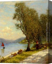 Garda, Canvas Paintings - Veronese shepherdess Lake Garda by Henry Herbert La Thangue