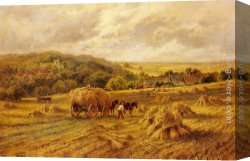 A Harvest Festival Canvas Paintings - Harvest Time, Lambourne, Berks by Henry Hillier Parker