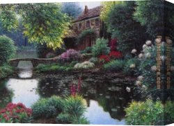 Waterlilies And Japanese Bridge Canvas Paintings - Somerset Bridge by Henry Peeters
