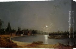 Twickenham Canvas Paintings - The Thames at Moonlight, Twickenham by Henry Pether