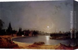 Twickenham Canvas Paintings - The Thames At Moonlight, Twickenham by Henry Pether