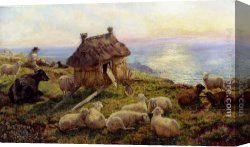 Cliff Canvas Paintings - On The Cliffs, Picardy by Henry William Banks Davis