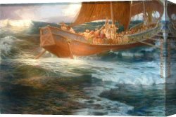 Puffins Over Sea Canvas Paintings - Wrath of the Sea God by Herbert James Draper