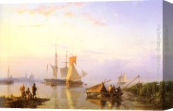 Mediterranean Shipping Canvas Paintings - Shipping in a Calm, Amsterdam by Hermanus Koekkoek Snr