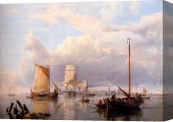 Mediterranean Shipping Canvas Paintings - Shipping On The Scheldt With Antwerp In The Background by Hermanus Koekkoek Snr