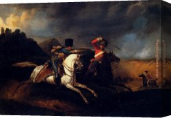 Marshal Ney on Horseback Fighting The Wind Canvas Paintings - Two Soldiers On Horseback by Horace Vernet