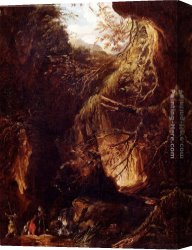Waterfall Canvas Paintings - Figures By A Waterfall In A Wooded Landscape by Hubert Robert