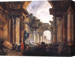 Grande Canvas Paintings - Imaginary View of the Grande Galerie in the Louvre in Ruins by Hubert Robert